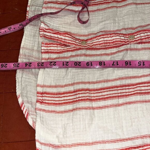 L.L.Bean Womens Medium Red & White Striped Long Sleeve Button-Up Shirt - Picture 7 of 8